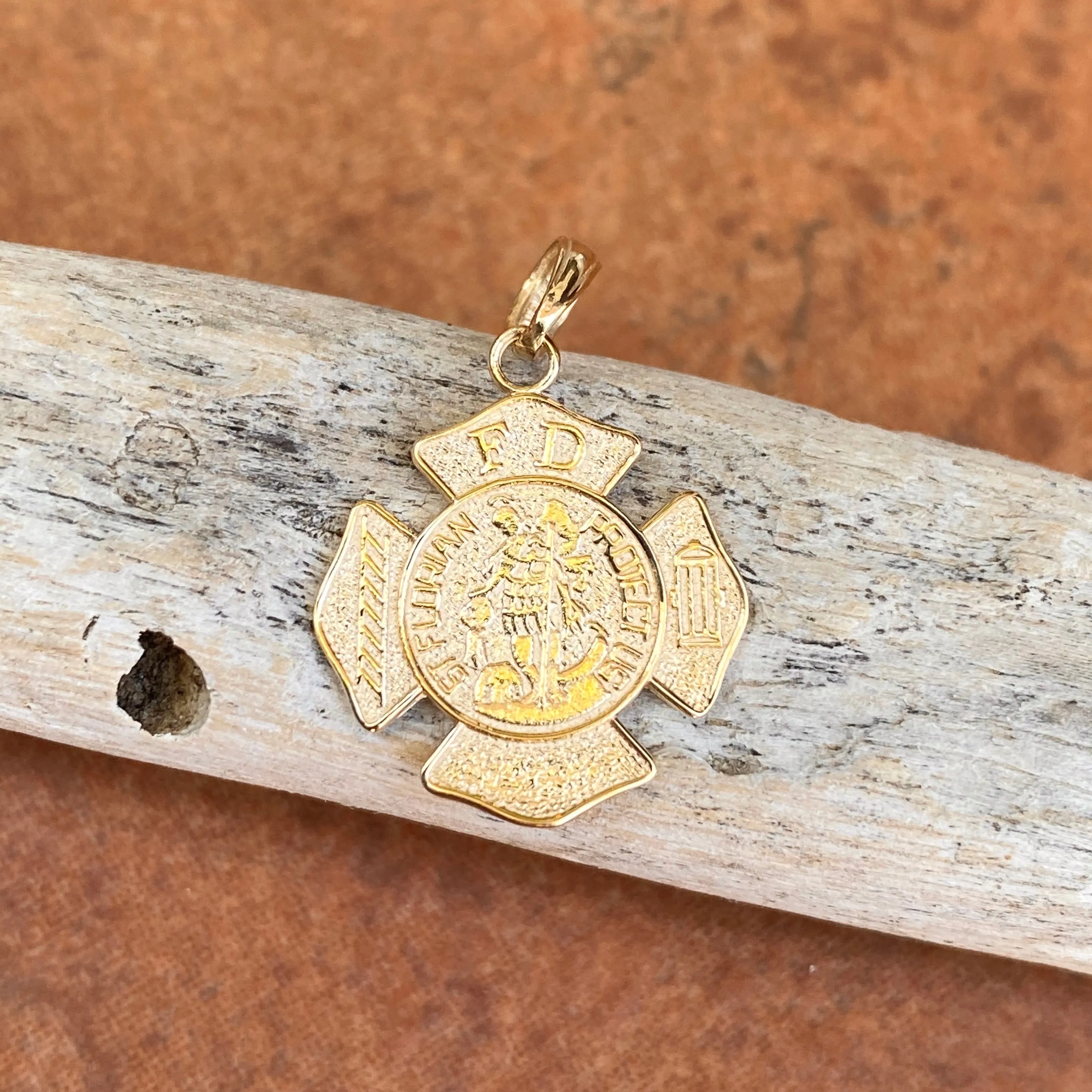 14KT Yellow Gold Saint Florian Badge Pendant 23mm