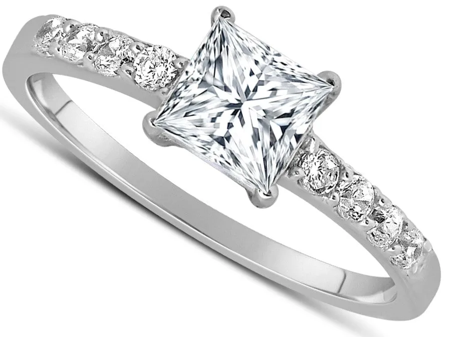 1.50 Carat Princess Cut Diamond Moissanite Engagement Ring in 10K White Gold