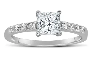 1.50 Carat Princess Cut Diamond Moissanite Engagement Ring in 10K White Gold