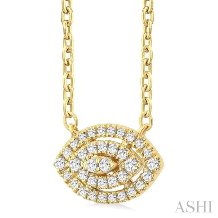 1/6 ctw Double Halo Marquise Shape Petite Round Cut Diamond Fashion Pendant With Chain in 10K Yellow Gold
