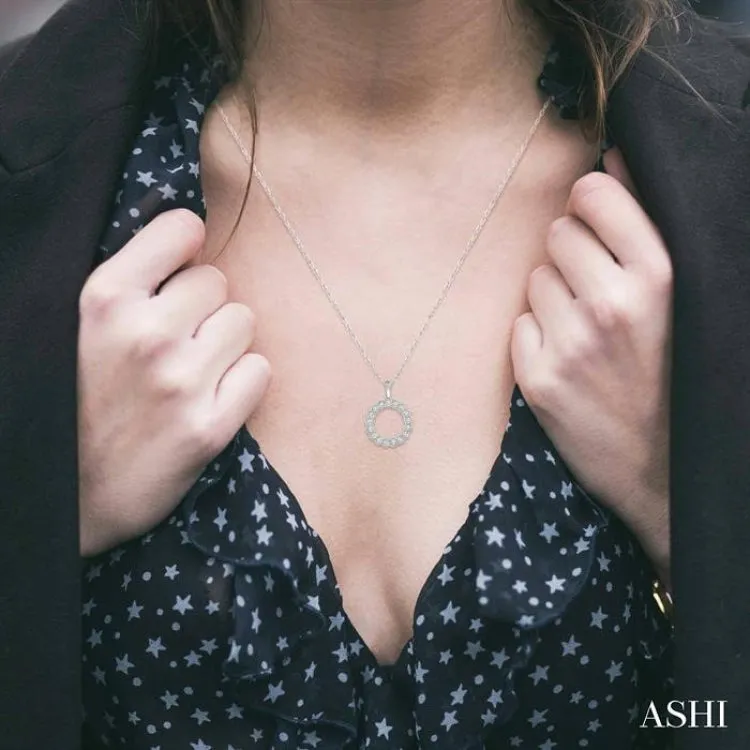 1/8 ctw Circular Lattice Halo Round Cut Diamond Fashion Pendant in 10K White Gold with chain