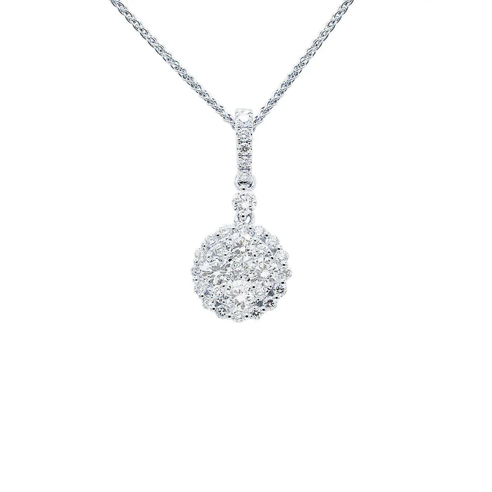 18 Karat White Gold Halo Necklace with Diamonds