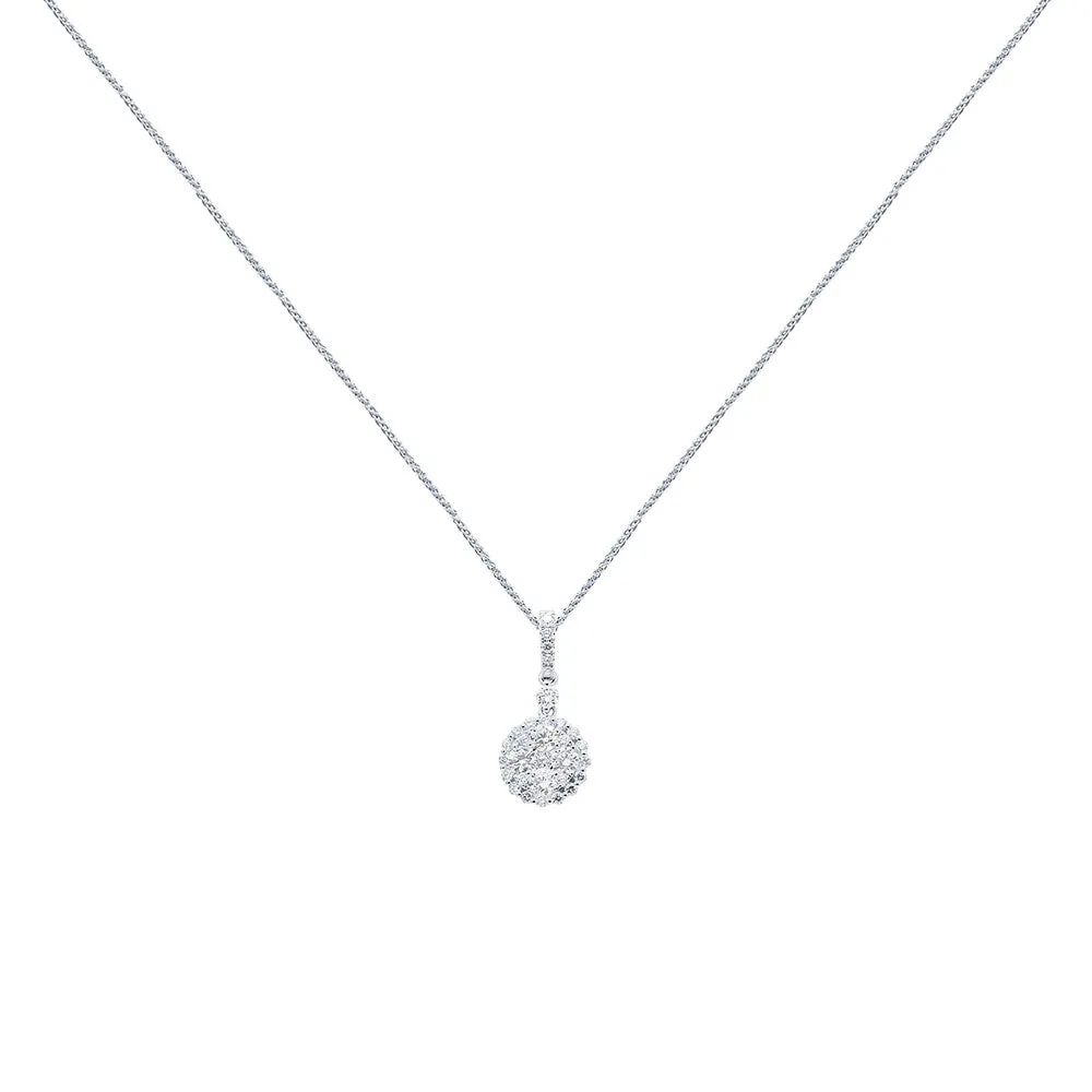 18 Karat White Gold Halo Necklace with Diamonds