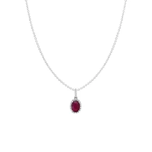 18 Karat White Gold Halo Pendant with Ruby and Diamonds