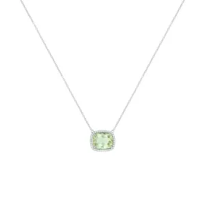 18 Karat White Gold necklace with Mint Green Tourmaline and diamonds