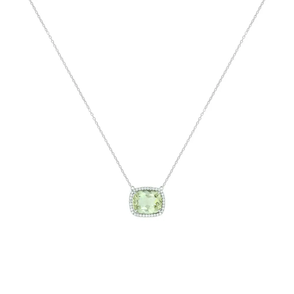 18 Karat White Gold necklace with Mint Green Tourmaline and diamonds