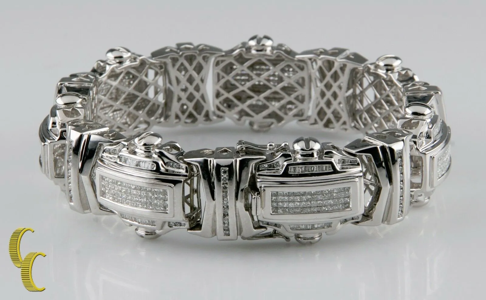 18.00 carat Diamond Plaque 14k White Gold Statement Bracelet 9.75"