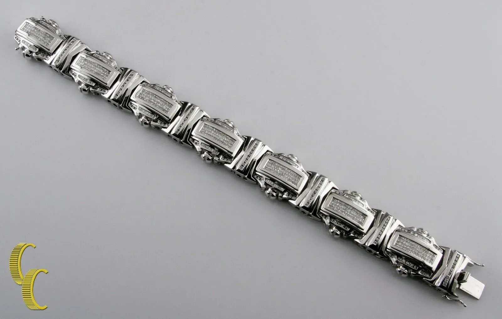 18.00 carat Diamond Plaque 14k White Gold Statement Bracelet 9.75"