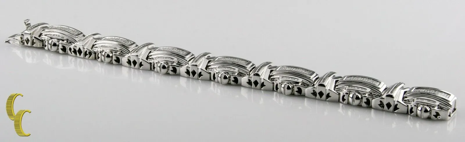 18.00 carat Diamond Plaque 14k White Gold Statement Bracelet 9.75"