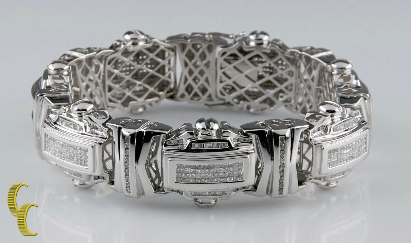 18.00 carat Diamond Plaque 14k White Gold Statement Bracelet 9.75"