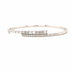 18K Baguette and Round Diamond Bangle White Gold