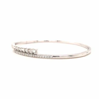 18K Baguette and Round Diamond Bangle White Gold