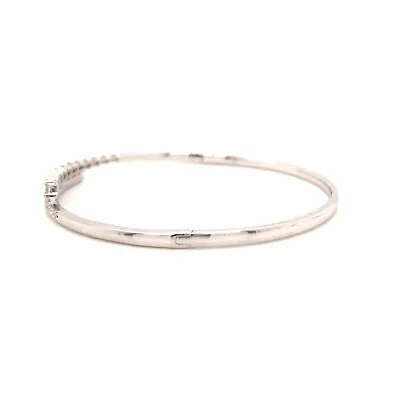 18K Baguette and Round Diamond Bangle White Gold