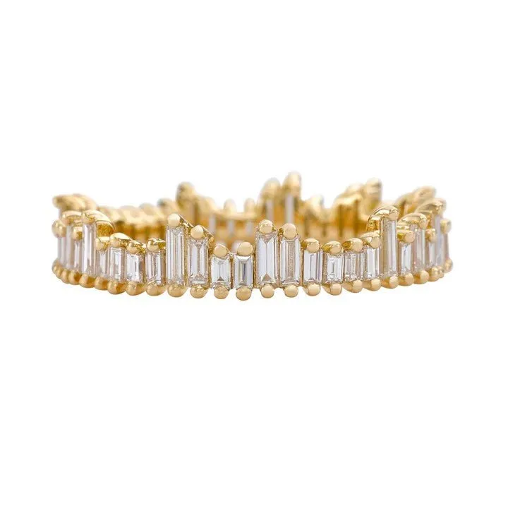 18K Gold & Needle Baguette Diamond "Cityscape" Eternity Ring