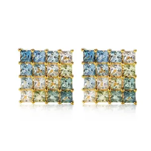 18k Gold Custom Cushion Cut Oil Painting Earrings