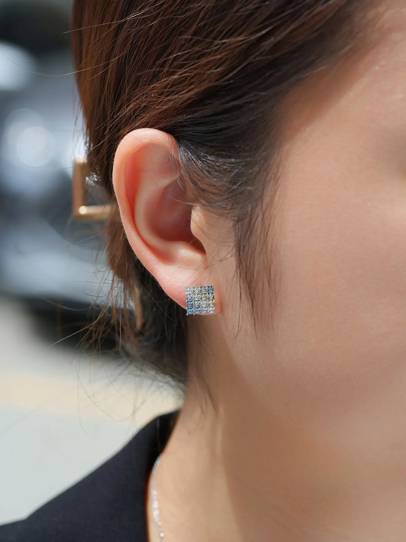 18k Gold Custom Cushion Cut Oil Painting Earrings