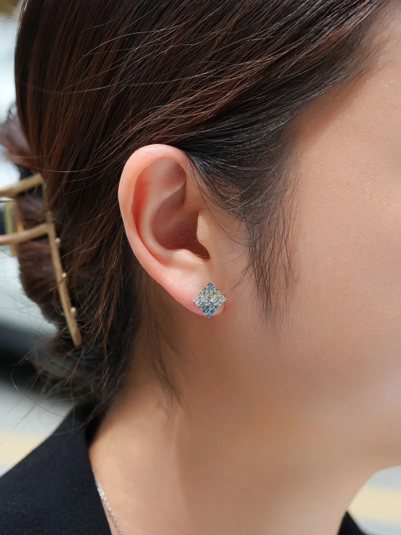 18k Gold Custom Cushion Cut Oil Painting Earrings