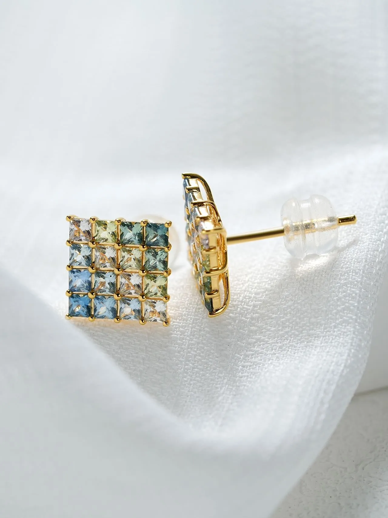 18k Gold Custom Cushion Cut Oil Painting Earrings