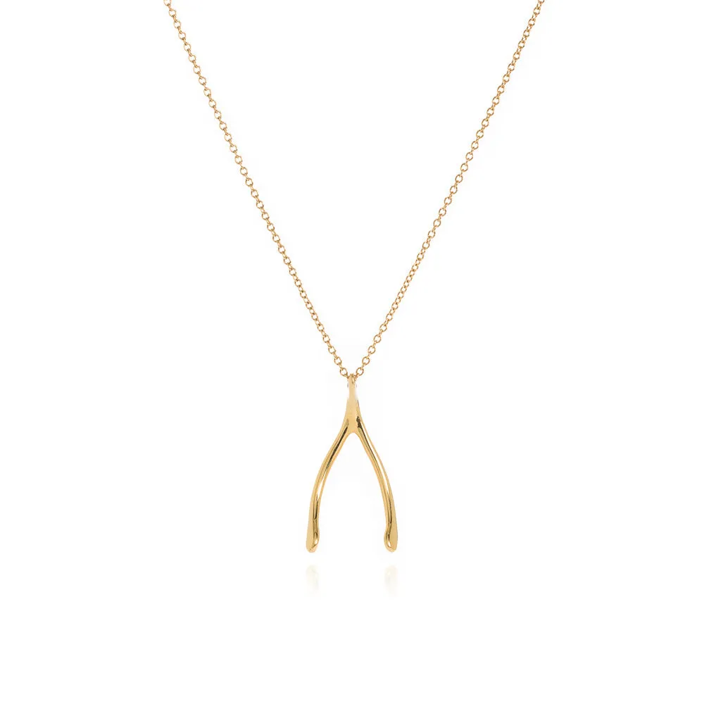 18k gold wish bone pendant