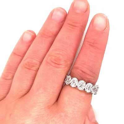 18K Marquise and Princess Diamond Oval Cluster Eternity Band White Gold