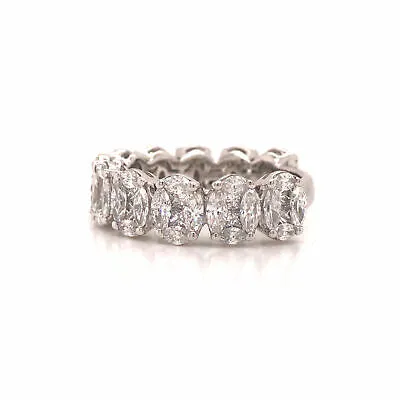 18K Marquise and Princess Diamond Oval Cluster Eternity Band White Gold