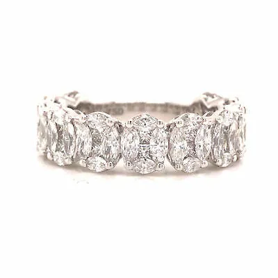 18K Marquise and Princess Diamond Oval Cluster Eternity Band White Gold