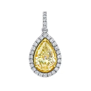 18K White And Yellow Gold Pear Shape Yellow Diamond Halo Necklace (1.97ctw)