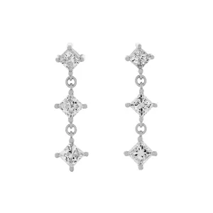 18K White Gold 1.92 Carat Princess Diamond Riviere Earrings