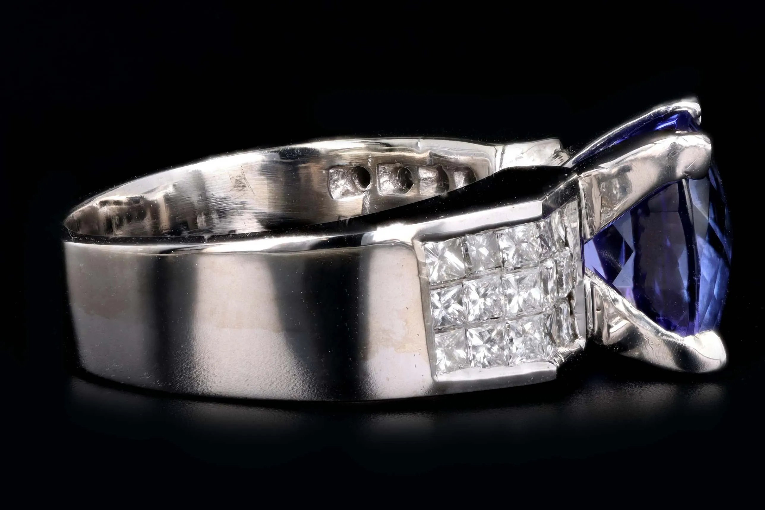 18K White Gold 3.50 Carat Tanzanite & Princess Cut Diamond Ring