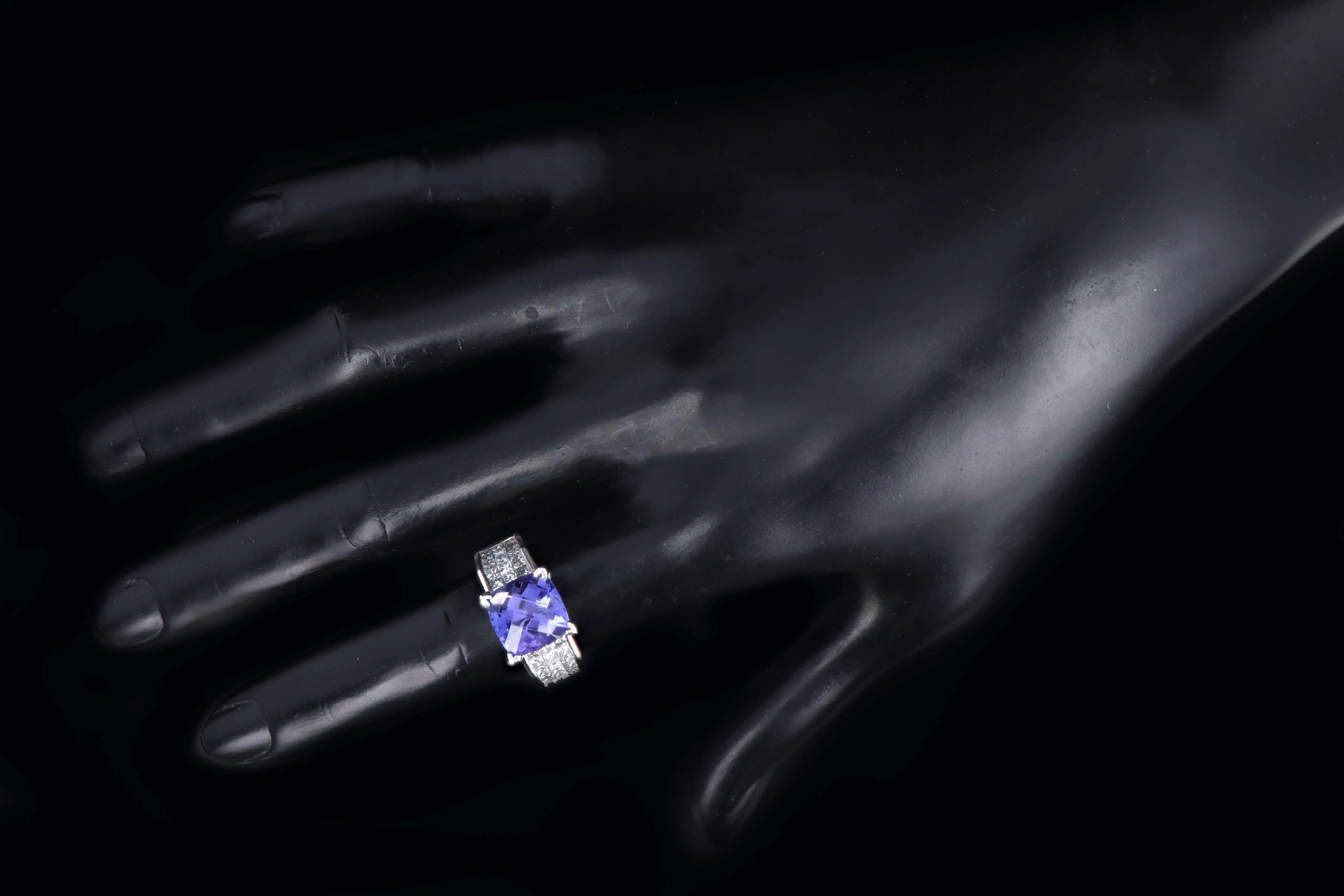 18K White Gold 3.50 Carat Tanzanite & Princess Cut Diamond Ring