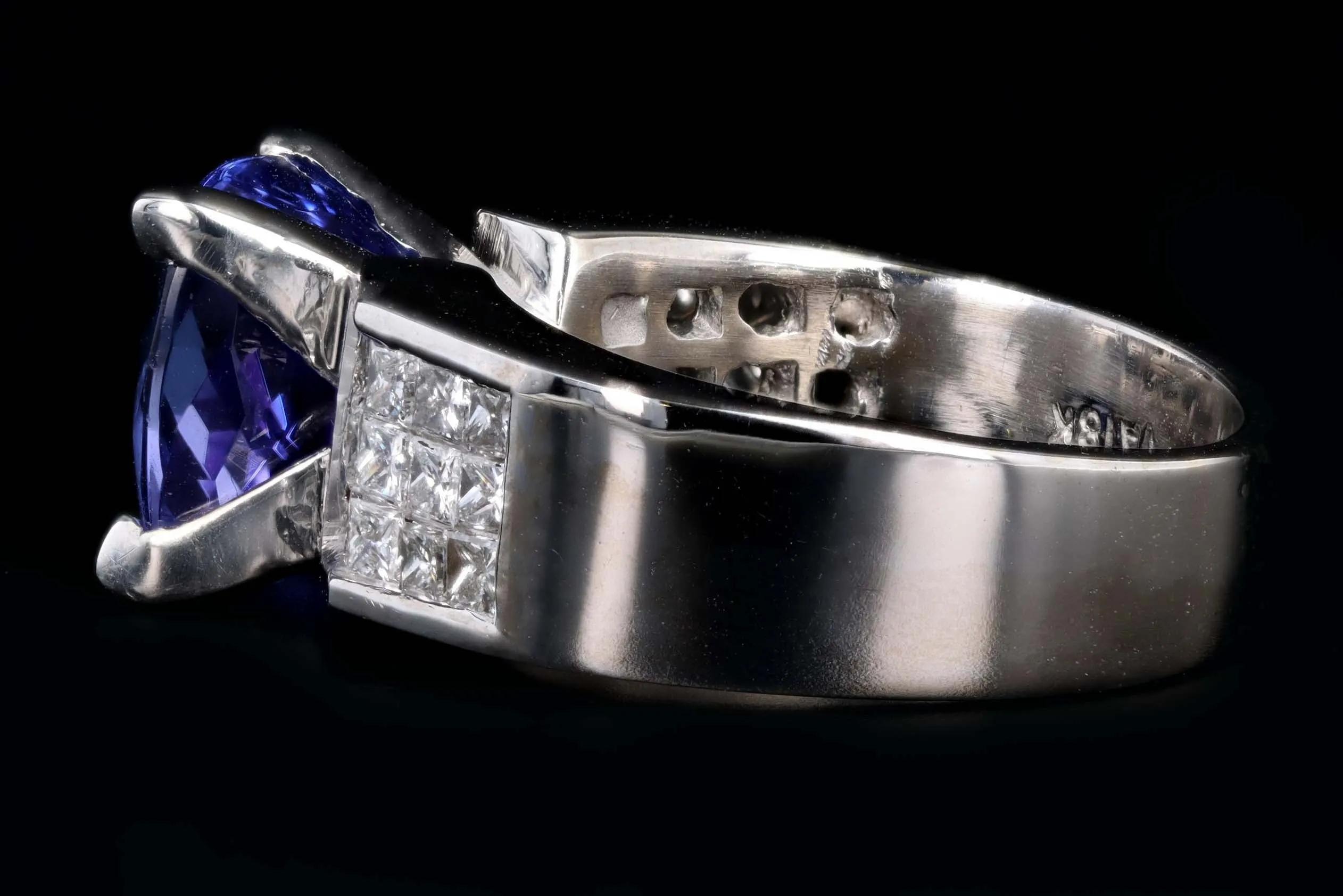 18K White Gold 3.50 Carat Tanzanite & Princess Cut Diamond Ring