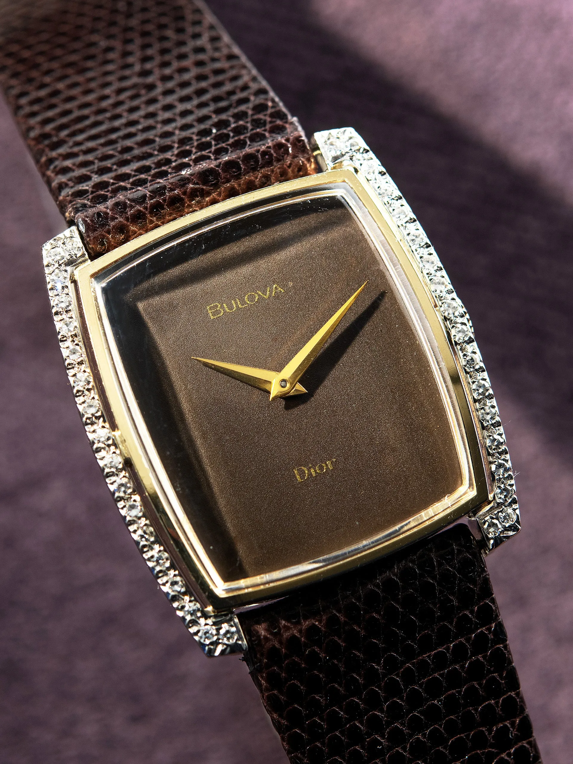 1972 Bulova Dress Watch 14K YG W/ Diamonds (Ref. B708) Brown "Dior" Dial