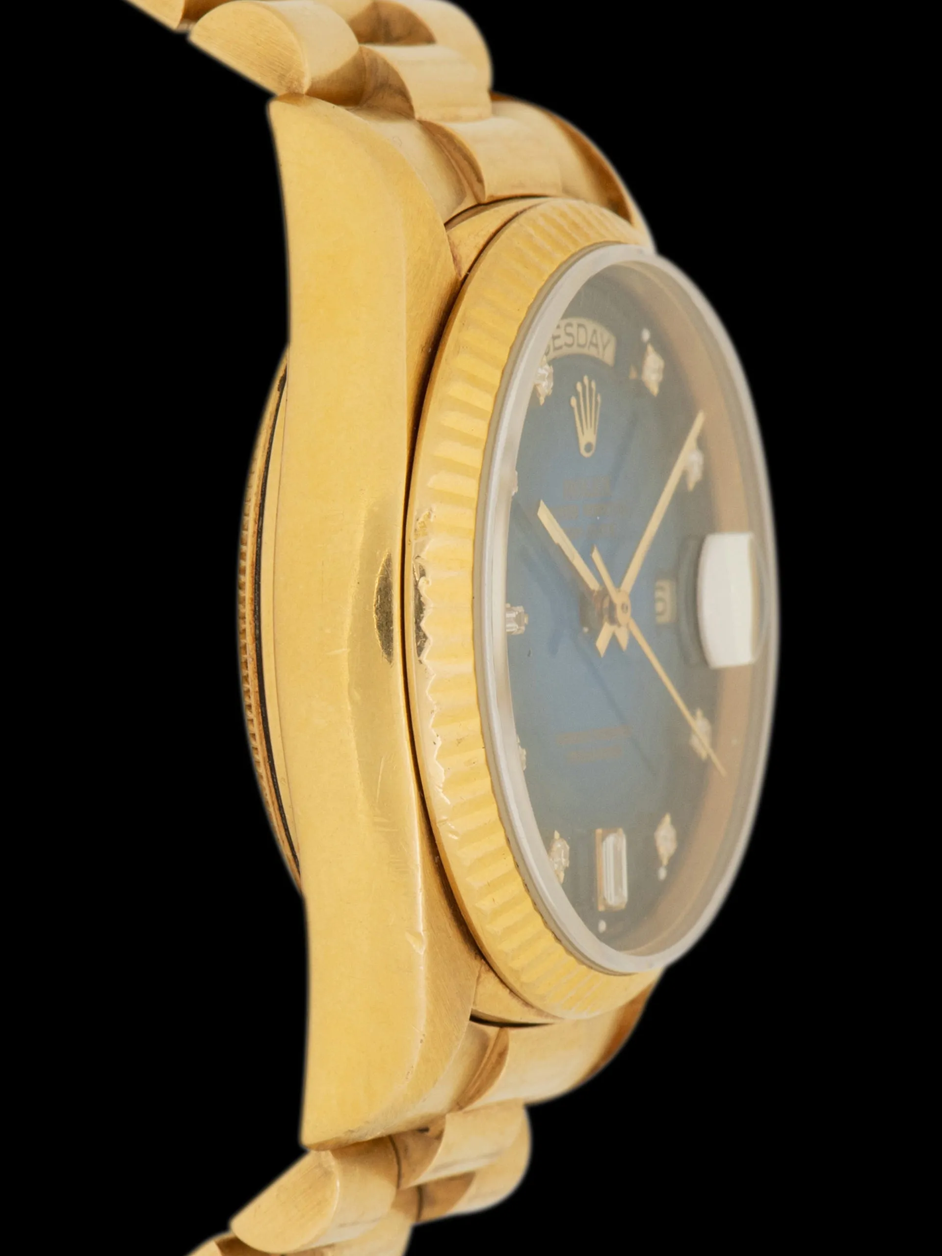 1986 Rolex Day-Date 18K YG (Ref. 18038) Blue Vignette Diamond Dial W/ Papers