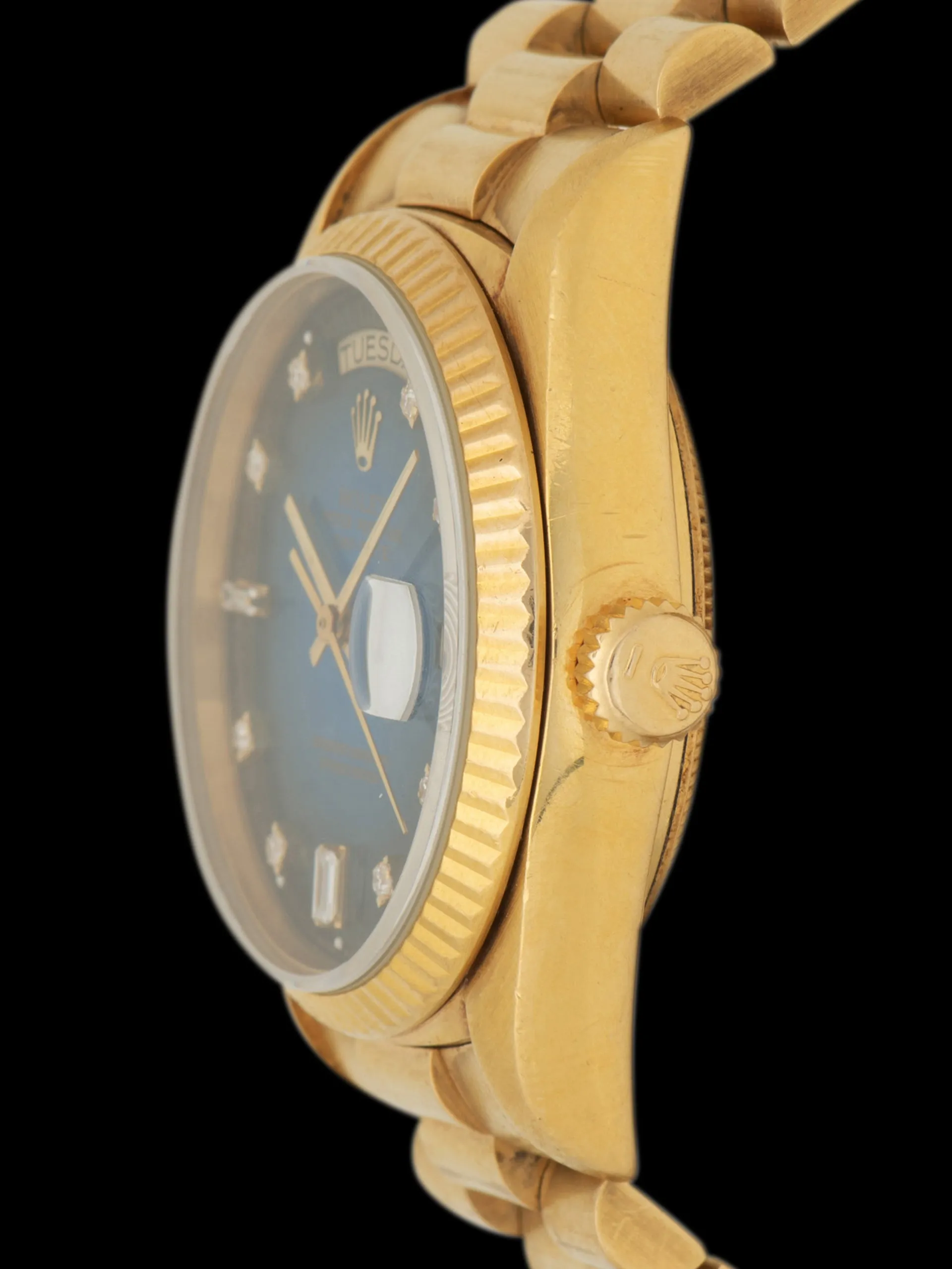 1986 Rolex Day-Date 18K YG (Ref. 18038) Blue Vignette Diamond Dial W/ Papers