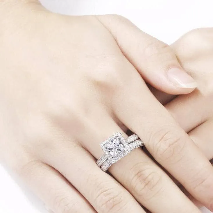 1ct Princess Cut Diamond Engagement Ring Set