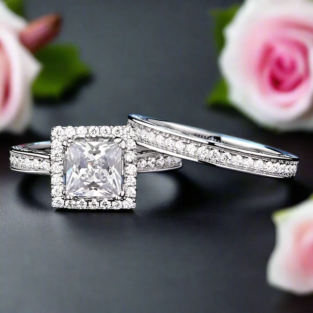1ct Princess Cut Diamond Engagement Ring Set