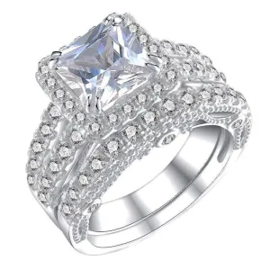 2 Pcs Princess Cut Created Diamond Engagement Ring Set