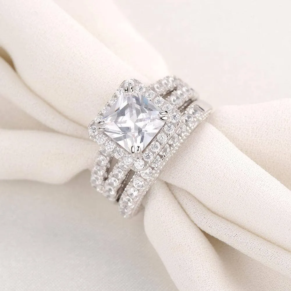 2 Pcs Princess Cut Created Diamond Engagement Ring Set