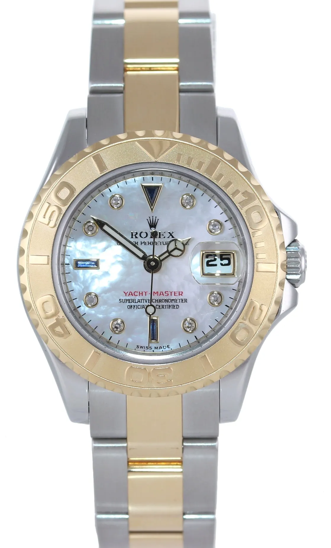 2010 Ladies Rolex Yacht-Master MOP Diamond 169623 29mm Two Tone Gold Watch