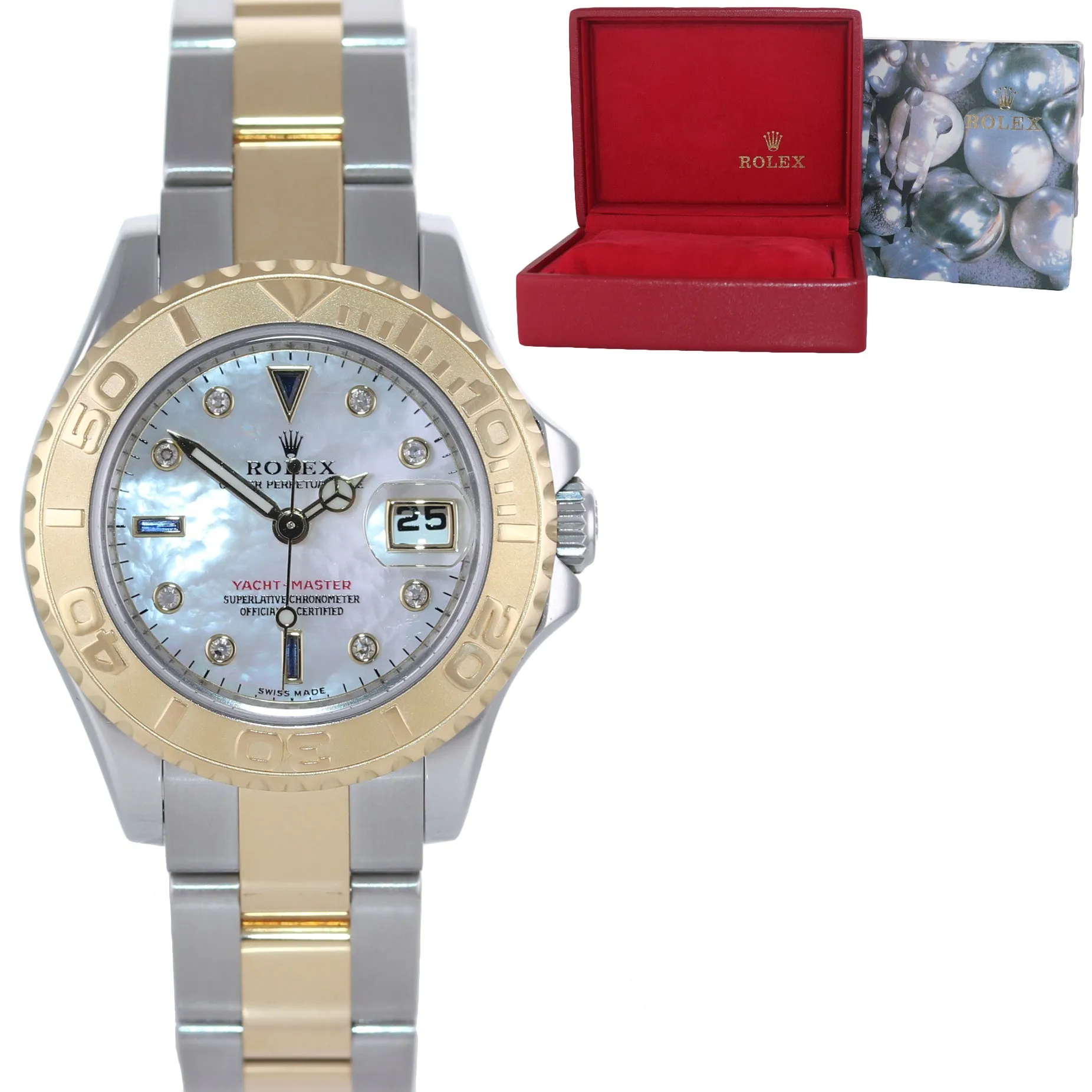 2010 Ladies Rolex Yacht-Master MOP Diamond 169623 29mm Two Tone Gold Watch