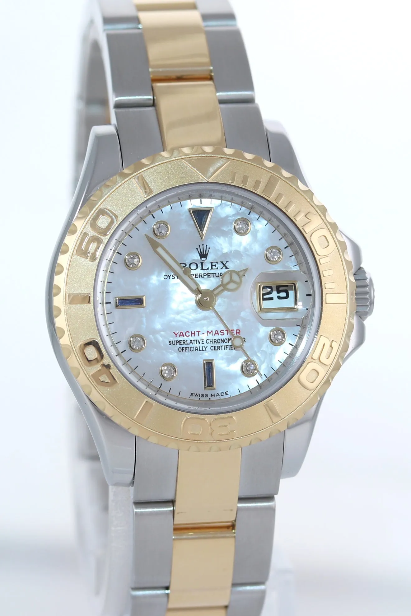 2010 Ladies Rolex Yacht-Master MOP Diamond 169623 29mm Two Tone Gold Watch