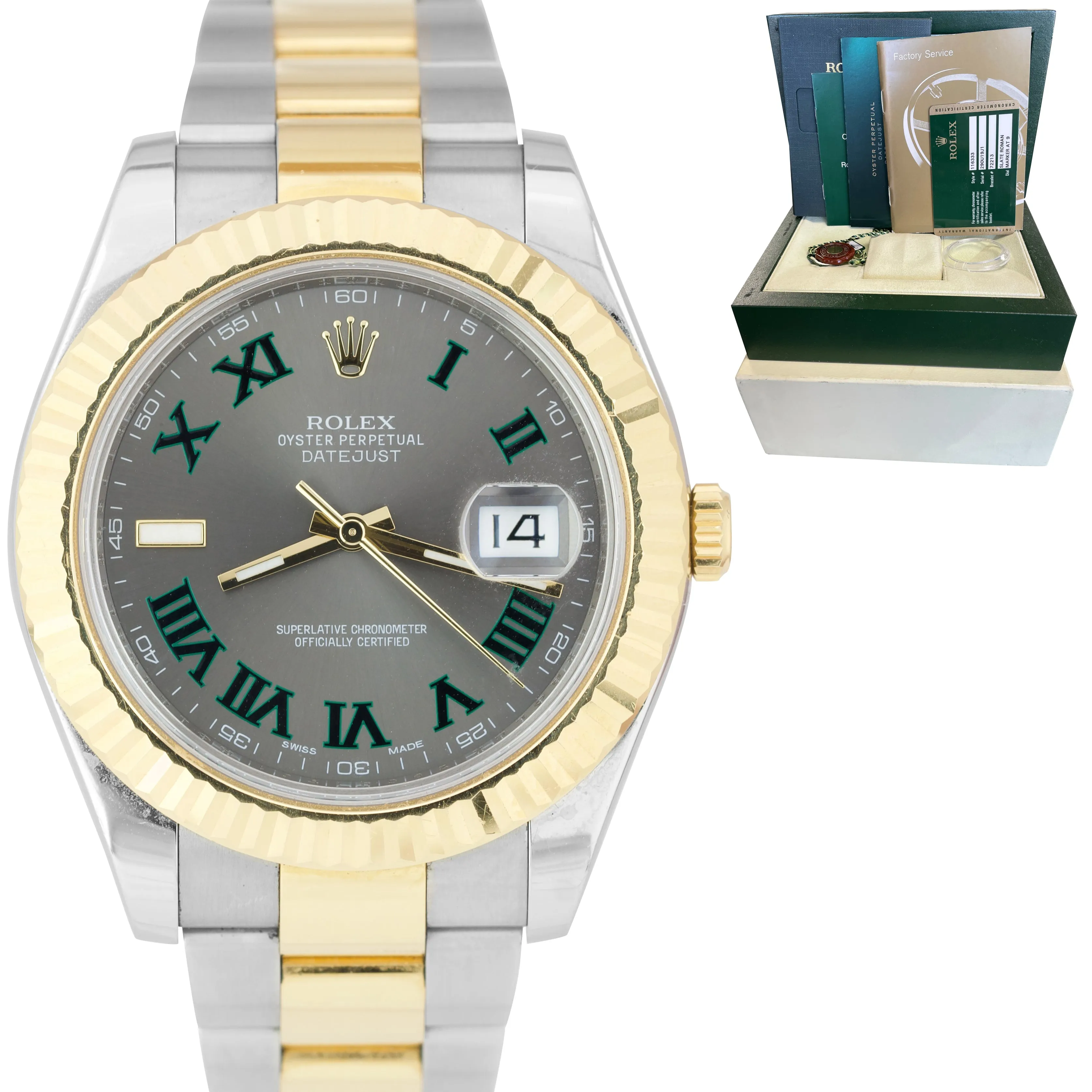 2013 UNPOLISHED Rolex Datejust II 2 WIMBLEDON 18K TwoTone Gold 41mm Watch 116333