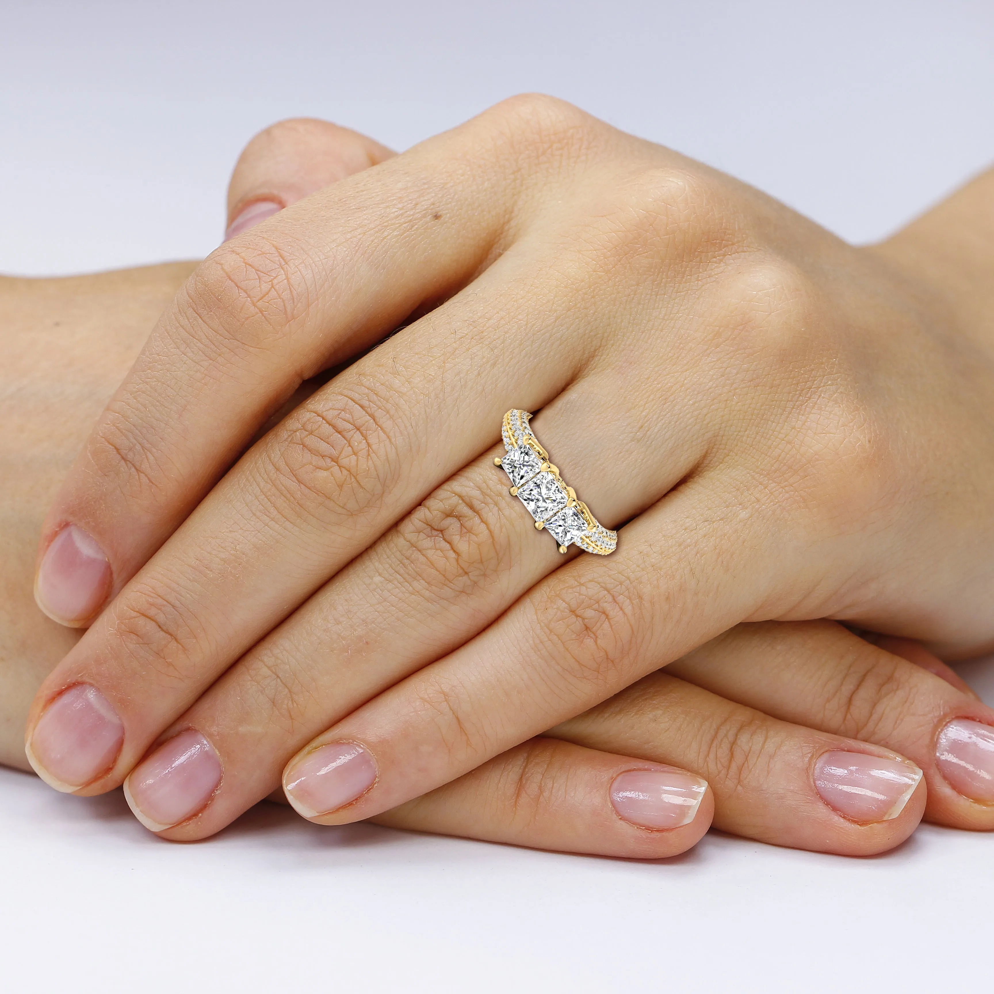 2.25 CT Round & Princess Cut Diamonds - Three Stone Ring