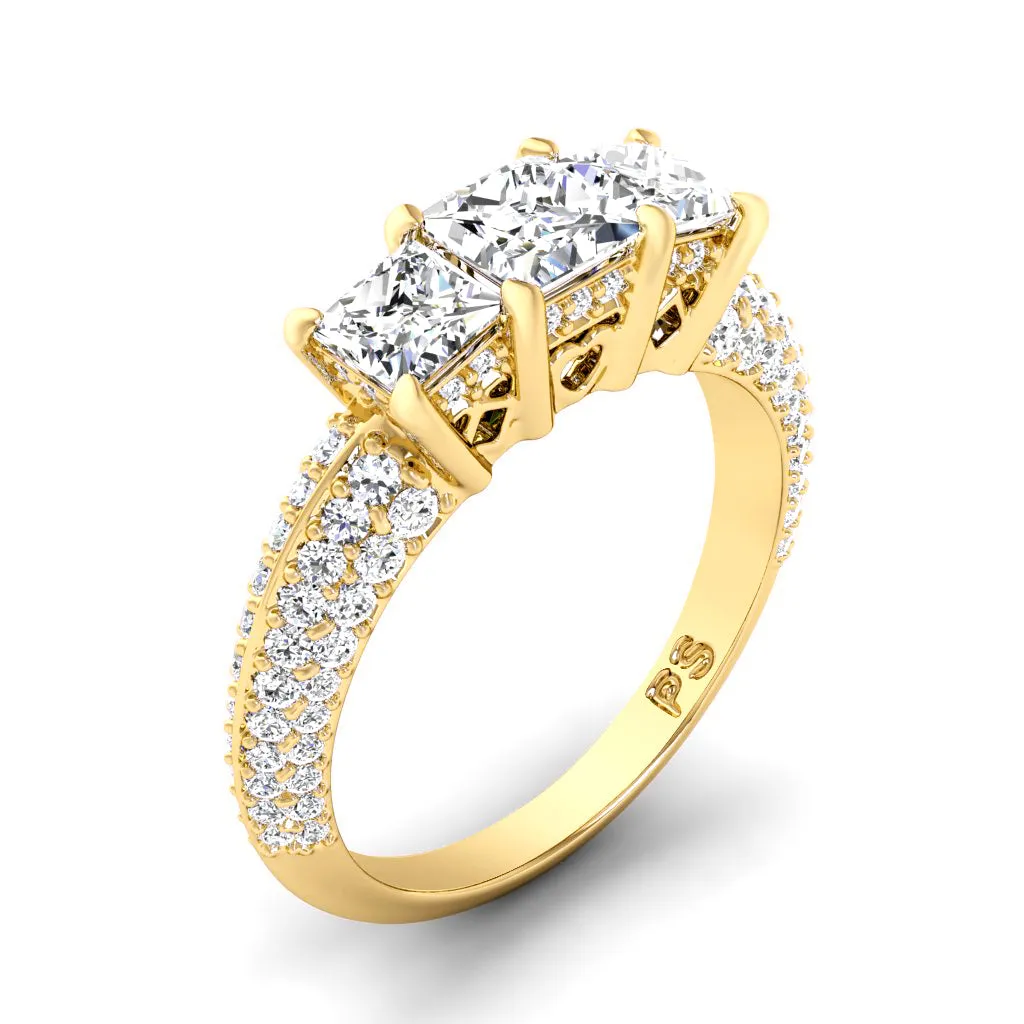 2.25 CT Round & Princess Cut Diamonds - Three Stone Ring