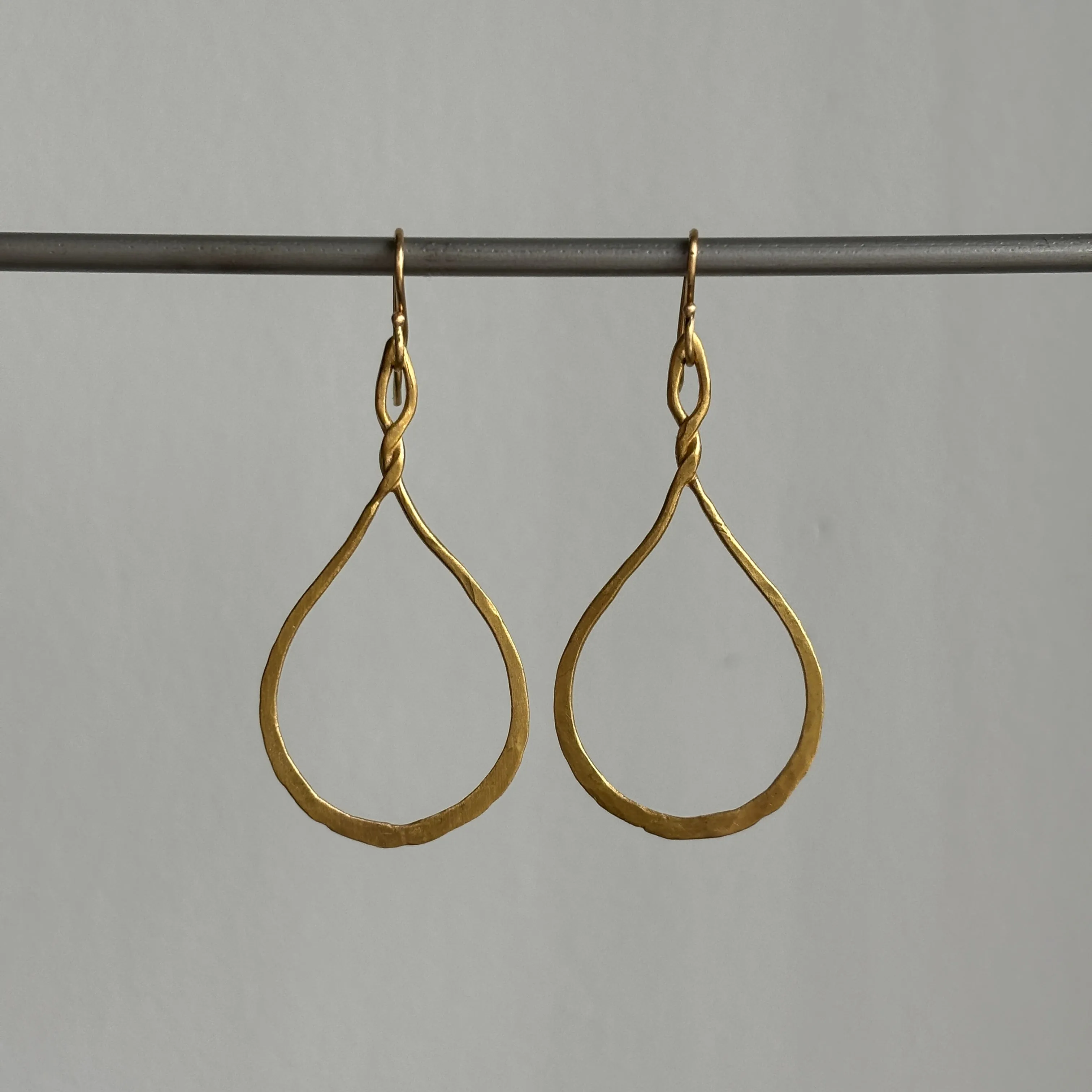 22k Gold Twisted Teardrop Hoop Earrings