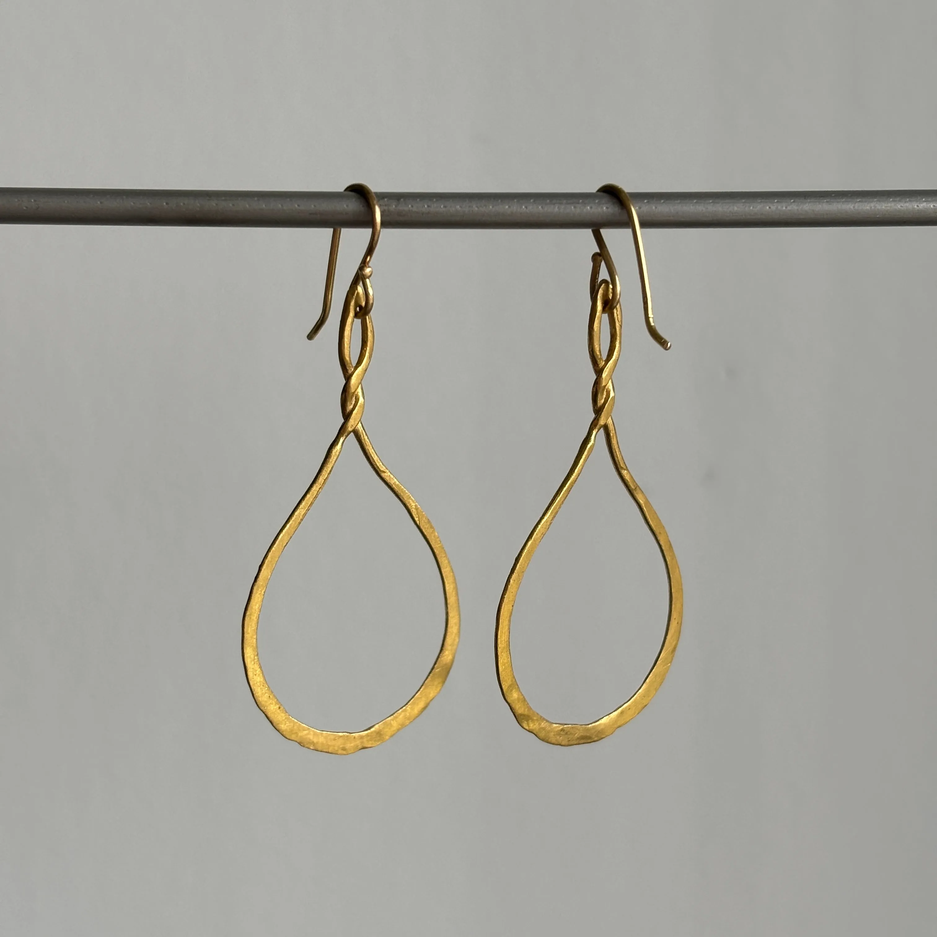 22k Gold Twisted Teardrop Hoop Earrings