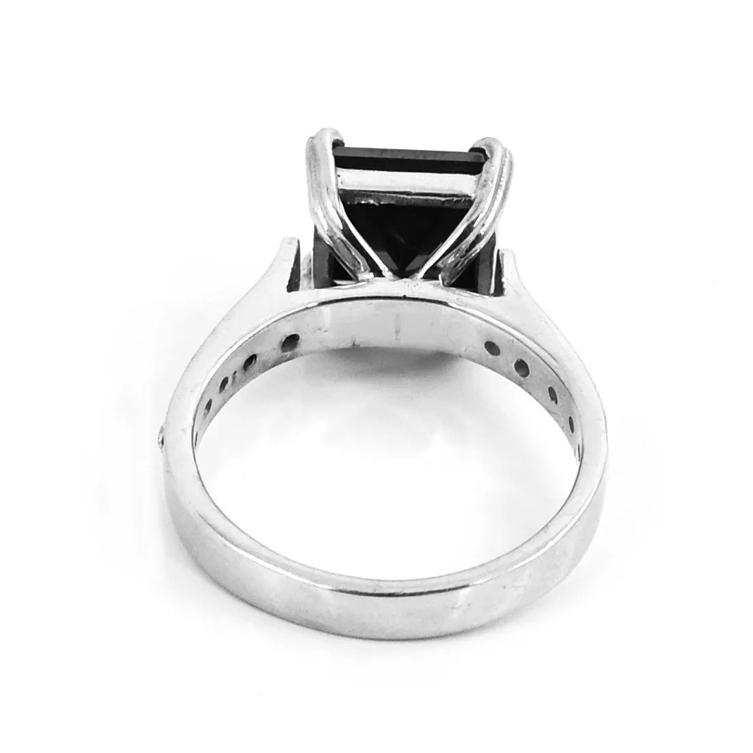 2.45 Ct Princess Shape Black Diamond Ring With Diamond Accents, Great Shine & Luster
