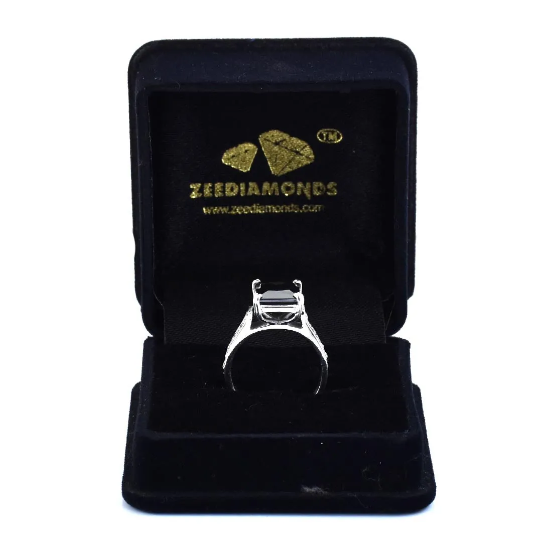 2.45 Ct Princess Shape Black Diamond Ring With Diamond Accents, Great Shine & Luster