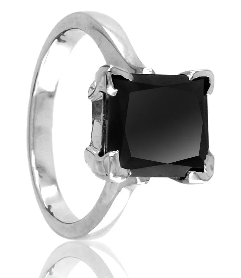 2.50 Ct AAA Certified Princess Cut Black Diamond Solitaire Ring, Full of Fire & Great Brilliance