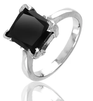 2.50 Ct AAA Certified Princess Cut Black Diamond Solitaire Ring, Full of Fire & Great Brilliance